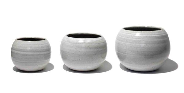 small handmade bonsai pots with drainage hole, white stoneware planters, frost resistant, three sizes small medium large